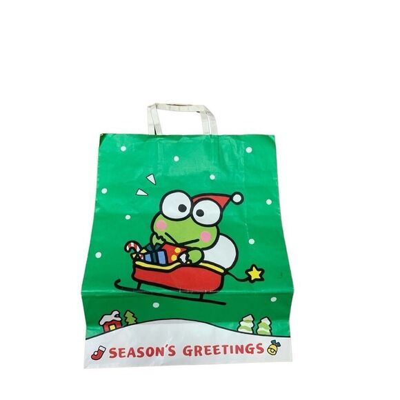 Vintage 1991 Sanrio Holiday Frog Seasons Greetings Paper Bag Green - Picture 1 of 7